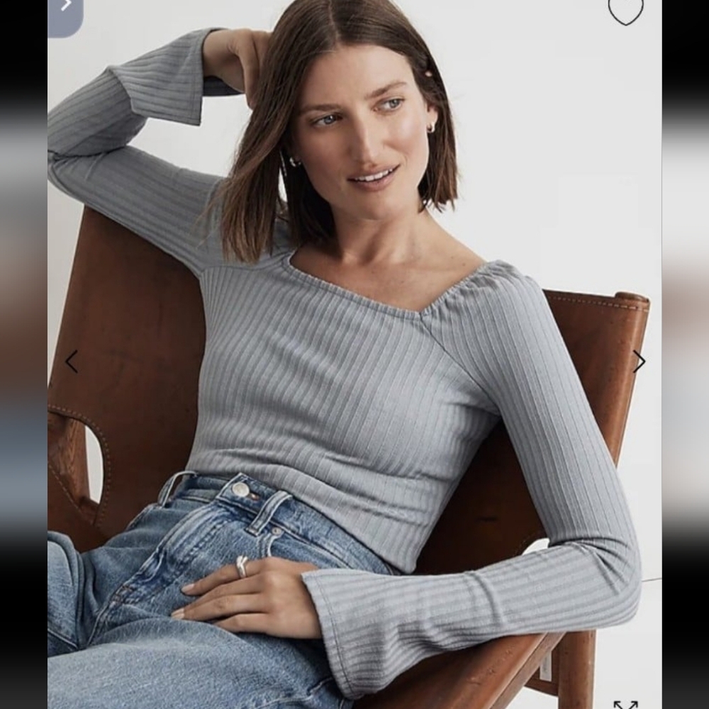 Madewell Gray Ribbed Long Sleeve Top